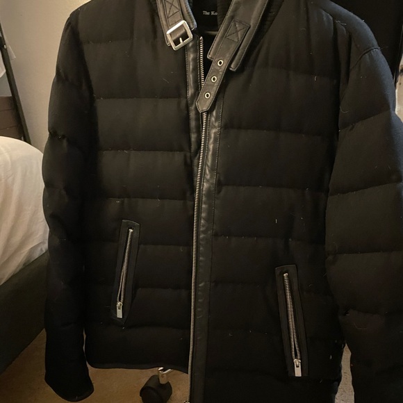 The Kooples Leather Trim Flannel Down Jacket - Picture 2 of 7